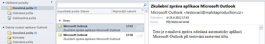 Certifikát Při testu připojení ještě odsouhlasíme certifikát, který se Outlooku nepodařilo ověřit.