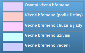 d) Věcná břemena Vybrané vrstvy Věcná břemena na část parcely, na celou parcelu a linie se vykreslí po přiblížení v mapě (měřítko 1:50 000 a větší).