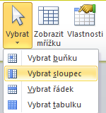 3. klikněte na Vybrat sloupec nebo Vybrat řádek 4.