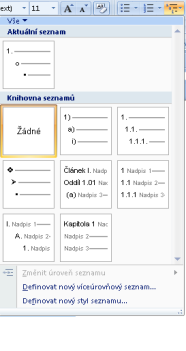 4.6. Vytvoření seznamu V aplikaci Word můžete seznamy s odrážkami a číslované seznamy vytvořit automaticky při zadávání textu, nebo můžete odrážky či číslování rychle přidat k existujícím řádkům