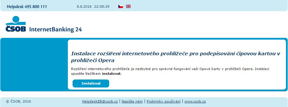 3.2 Opera Pro úspěšné přihlášení je třeba mít nainstalované rozšíření prohlížeče.