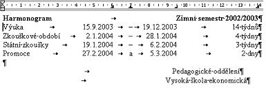 2. UKÁZKA PODKLAD KE ZPRACOVÁNÍ Harmonogram Zimní semestr 2002/2003 Výuka 15.9.2003 19.12.2003 4 týdnů Zkouškové období 2.