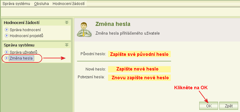 Kliknutím na ikonu Přidat hodnotitele projektu (Nový hodnotitel), se zobrazí seznam uživatelů s platným oprávněním hodnocení. Seznam obsahuje uživatele, pouze těch typů zaměstnanců (int. / ext.