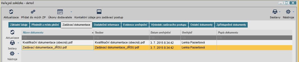 Vyberte veřejnou zakázku, jejíž detail chcete zobrazit. 2. Kliknutím na Zobrazit se dostanete přímo na detail příslušné zakázky, který obsahuje základní údaje k VZ. 3.