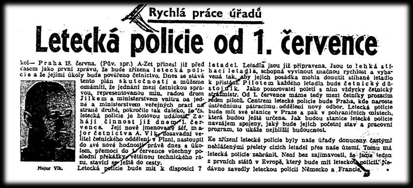 Informace o zřízení letecké policie ze