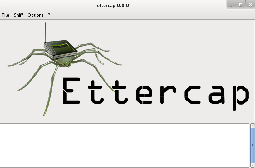 Obrázek 4 - Grafické uživatelské rozhraní Ettercap Grafické rozhraní Ettercapu je intuitivní a pro základní provedení útoku postačí krátký návod, volně dostupný na internetu.