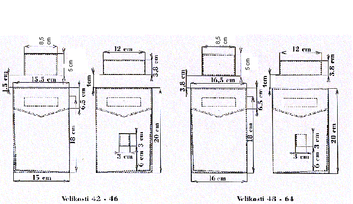 Kapsy na PD ( společné pro blůzu SPS 92 L i kombinézu PČR L,Z ) Kombinéza PČR Z a L tabulka kontrolních měr v cm (tol. ± 2%). Výšková skupina : 0-164 cm, I. -170 cm, II. - 176 cm, III. -182cm, IV.