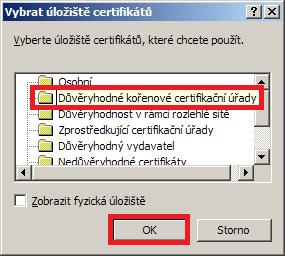 4. Zvolíme Všechny certifikáty umístit v následujícím úložišti a vybereme Procházet... 5.