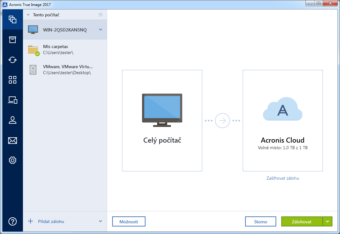 Doporučujeme zálohovat počítač do úložiště Acronis Cloud nebo na místní nebo síťové úložiště. Další informace naleznete v části Výběr místa k ukládání záloh (str. 34). 6.