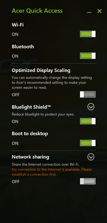 Acer Bluelight Shield - 43 A CER BLUELIGHT SHIELD Acer Bluelight Shield lze povolit, pokud chcete omezit emise modrého světla z obrazovky kvůli ochraně zraku.