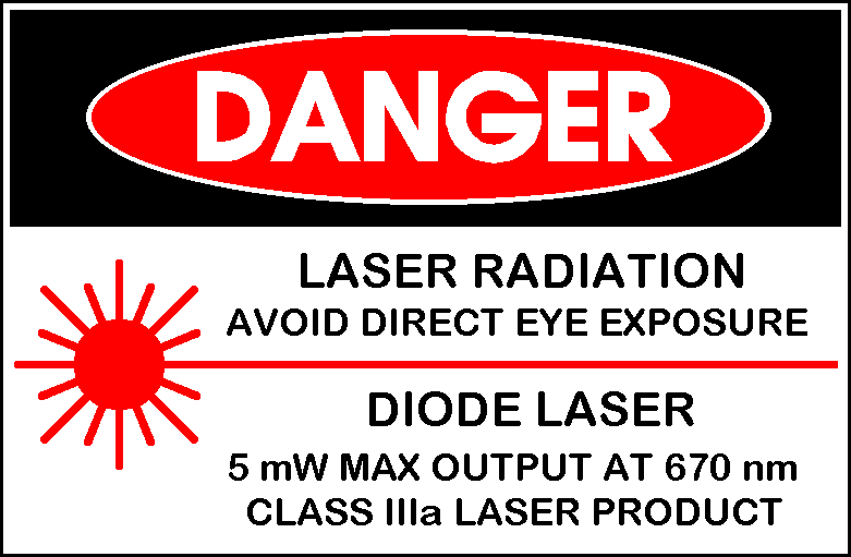 Bezpečnostní třídy laserů Třída IIIa: kontinuální laser, střední výkon (1 mw až 5 mw), jinak totéž jako třída II oko již