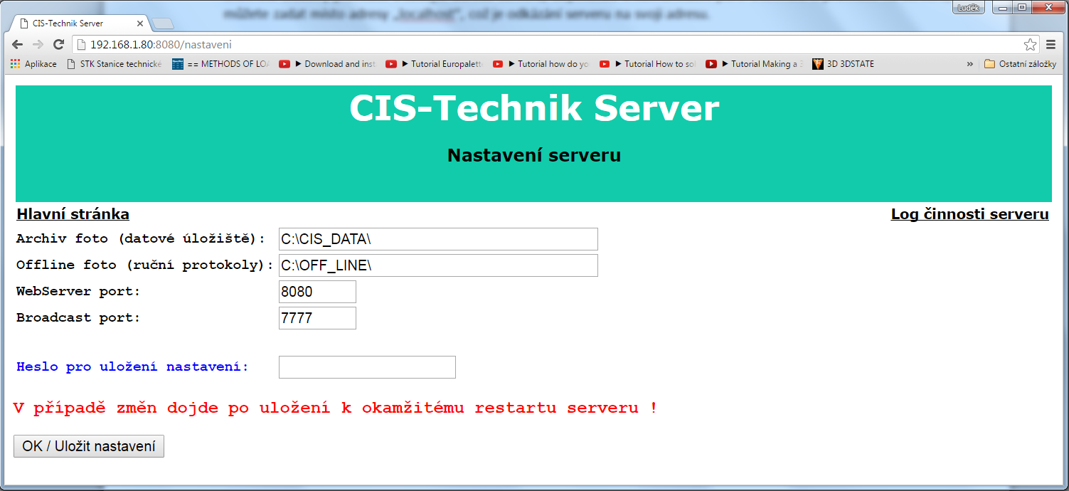 2.3 NASTAVENÍ PŘES WEBOVÝ PROHLÍŽEČ Otevřete webový prohlížeč a zadejte adresu serveru, doplněnou o komunikační port.