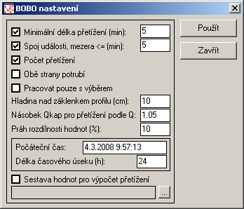 1.1 Nastavení Položka menu Moduly BOBO Nastavení otevírá dialogové okno BOBO nastavení (viz. Obr. 2), kde se definuje nastavení, které je potřeba pro Výpočet přetížení výsledkového souboru (viz. kap.