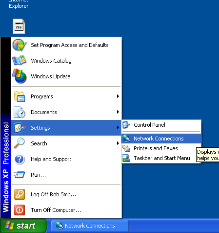 Dodatek A: Kontrola nastavení sítě Windows XP Windows XP Nastavení vaší sítě pro automatické přidělení adresy TCP/IP: a. Klepněte na tlačítko Start. b. Přejděte na příkaz Nastavení. c.