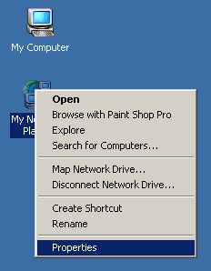 F H G I Windows 000 Nastavení vaší sítě pro automatické přidělení adresy TCP/IP: Windows 000 A) Klepněte pravým tlačítkem na ikonu Místa v síti. B) Klepněte na příkaz Vlastnosti.