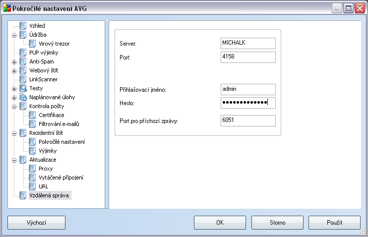 Poznámka: Připojovací řetězec k AVG DataCenter lze také zadat v průběhu instalace AVG na stanici.