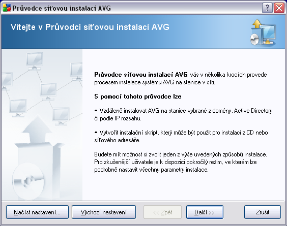 5.1. Vítejte Pokud jste již dříve použili Průvodce síťovou instalací AVG a zároveň uložili vlastní nastavení konfigurace do souboru (dostupné v posledním kroku), můžete nastavení nyní nahrát