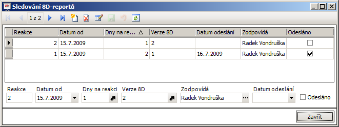 V okně sledování 8D-reportů lze zadat zasílané verze 8D - reportů, datum, od kterého se