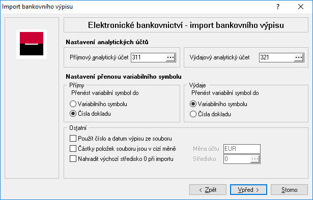 3. Metoda importu dat vybrat pomocí Alt+ (před prvním importem je vhodné pomocí tlačítka Vlastnosti nastavit složku, kde jsou výpisy uloženy, popř.