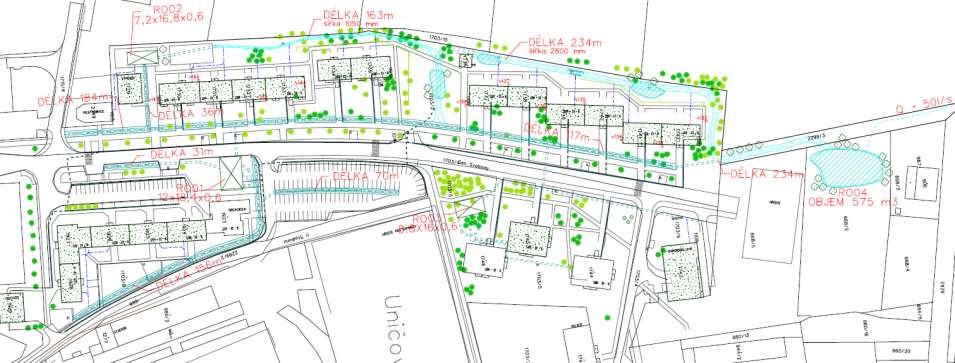 Příklad řešení - Uničov Podzemní bloky UR01 Vsakovací průleh UR02
