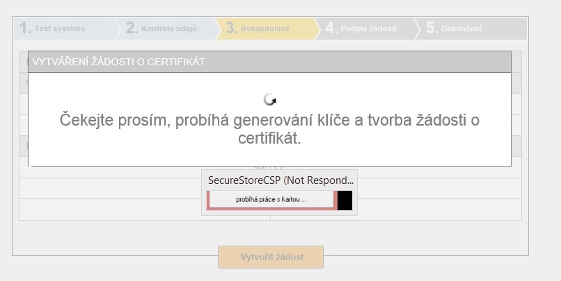 Zkontrolujte položky certifikátu a zahajte generování žádosti o vydání následného certifikátu tlačítkem Vytvořit žádost. 5.