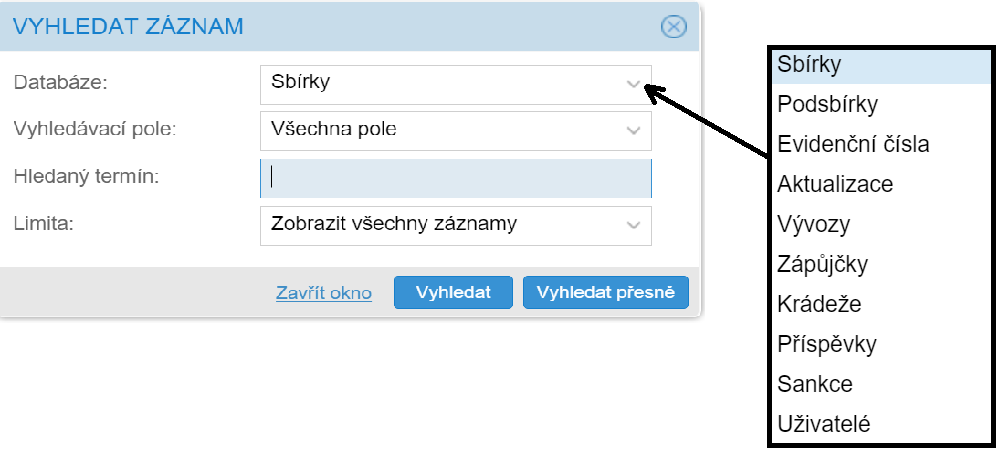 2) Podrobný Obrázek 32: Podrobný zobrazovací formát 3.2 Vyhledávání v neveřejné CES on-line Vyhledávání v neveřejné části systému slouží pro pracovníky muzeí a pro administrátory CES on line.