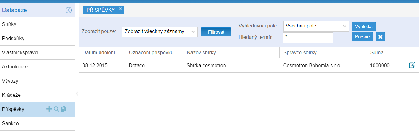 8 Sankce a příspěvky Záznamy sankcí a příspěvků mohou vytvářet pouze administrátoři CES on-line.