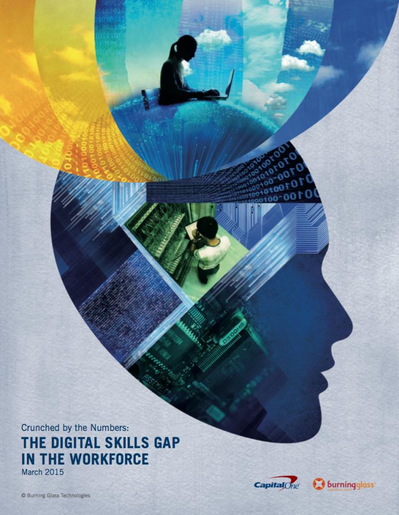 Americká studie The Digital Skills Gap In The Workforce (2015) Pracovní místa, která vyžadují vzdělání od středoškolské do bakalářské úrovně, tvoří 39% amerického trhu práce.