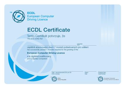 kvalifikovaný (připravený na vstup na trh práce) Certifikát ECDL Profile seznam všech historicky úspěšně složených ECDL zkoušek Platnost