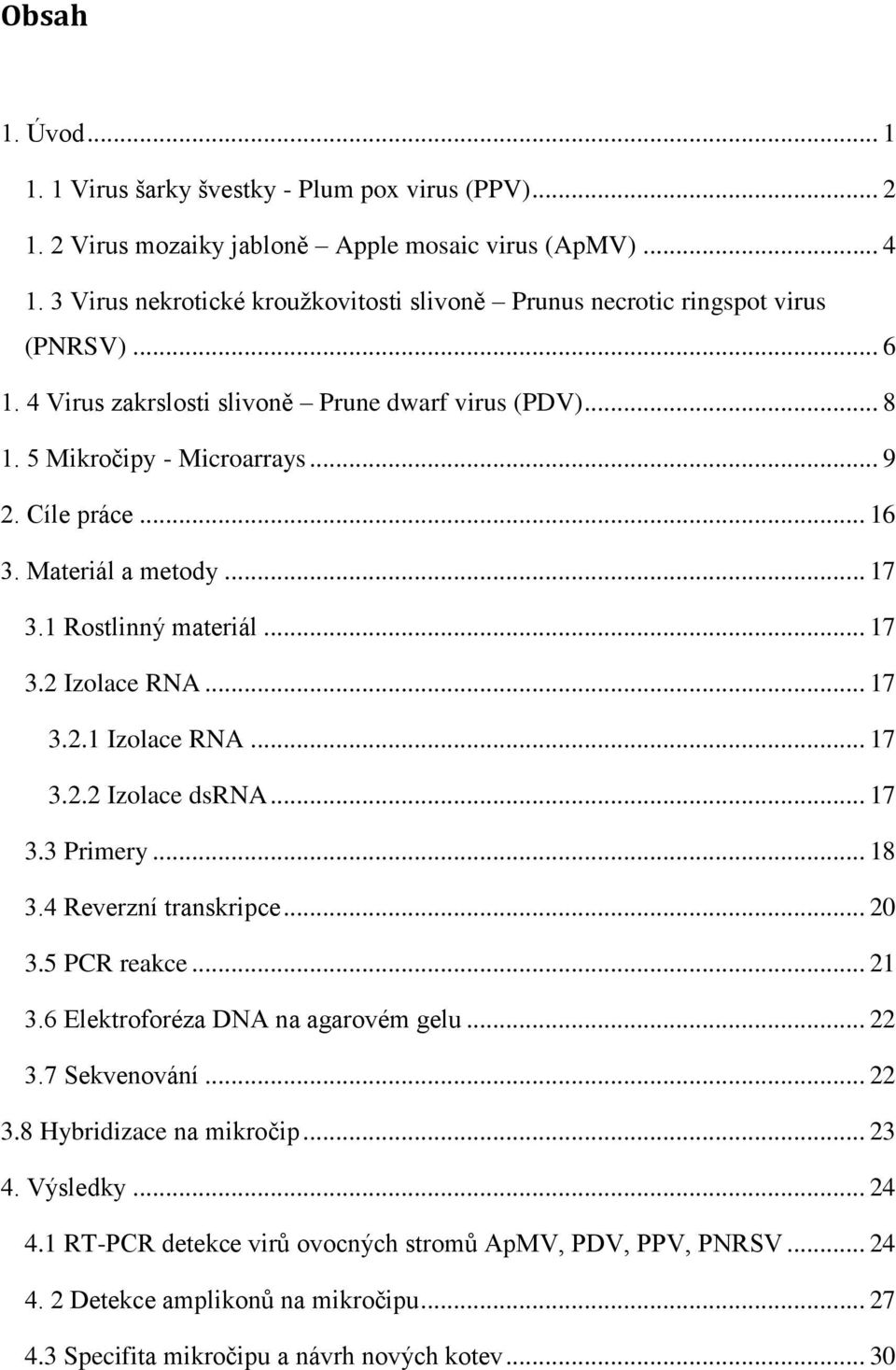 Materiál a metody... 17 3.1 Rostlinný materiál... 17 3.2 Izolace RNA... 17 3.2.1 Izolace RNA... 17 3.2.2 Izolace dsrna... 17 3.3 Primery... 18 3.4 Reverzní transkripce... 20 3.5 PCR reakce... 21 3.