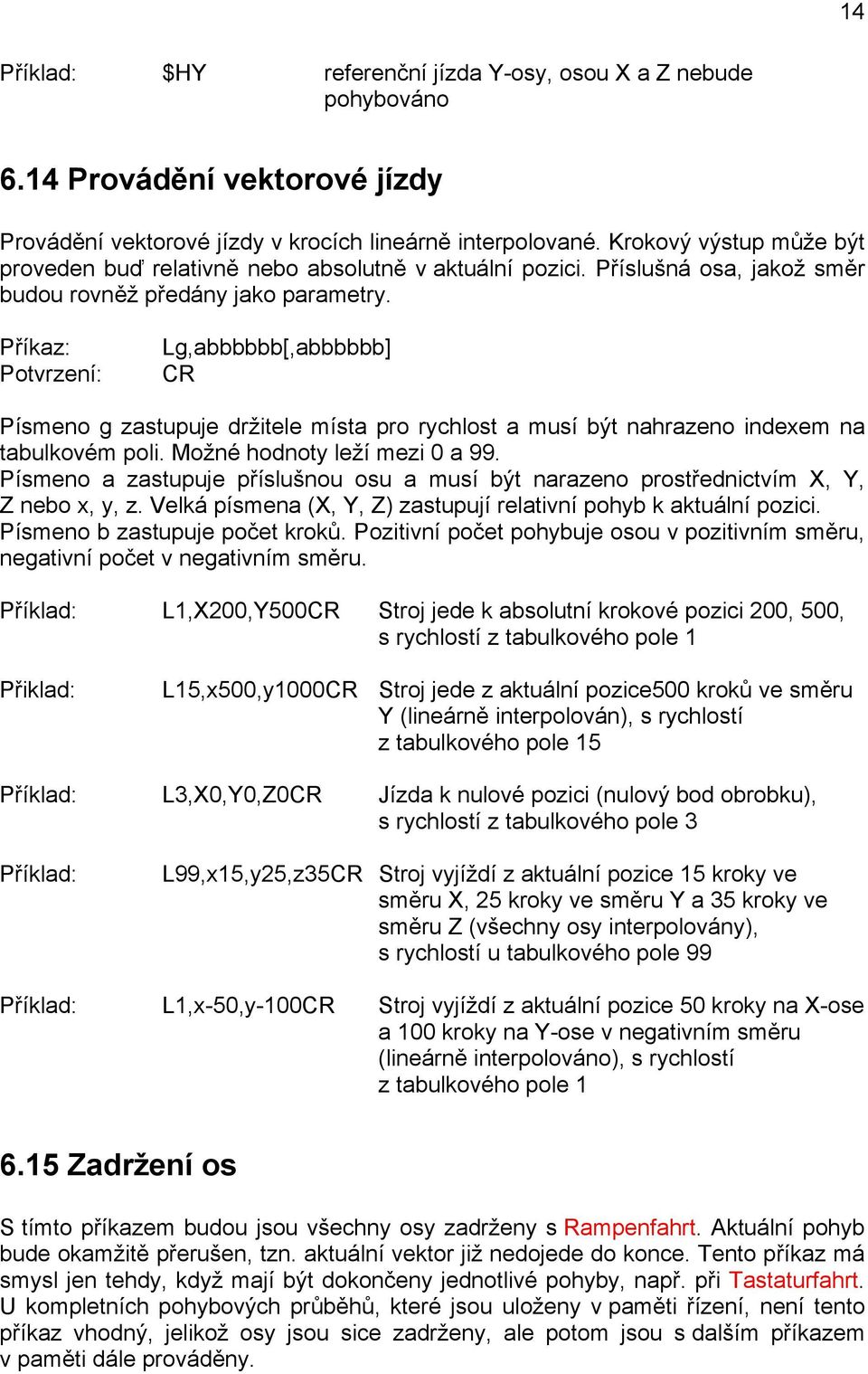 Lg,abbbbbb[,abbbbbb] Písmeno g zastupuje držitele místa pro rychlost a musí být nahrazeno indexem na tabulkovém poli. Možné hodnoty leží mezi 0 a 99.