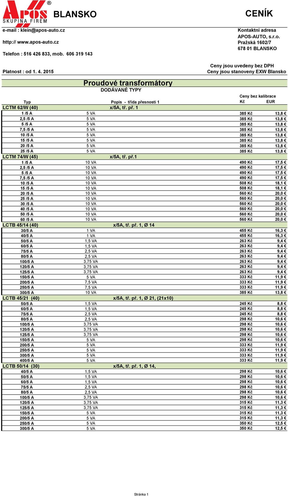 1 1 /5 A 5 VA 385 Kč 13,8 2,5 /5 A 5 VA 385 Kč 13,8 5 /5 A 5 VA 385 Kč 13,8 7,5 /5 A 5 VA 385 Kč 13,8 10 /5 A 5 VA 385 Kč 13,8 15 /5 A 5 VA 385 Kč 13,8 20 /5 A 5 VA 385 Kč 13,8 25 /5 A 5 VA 385 Kč