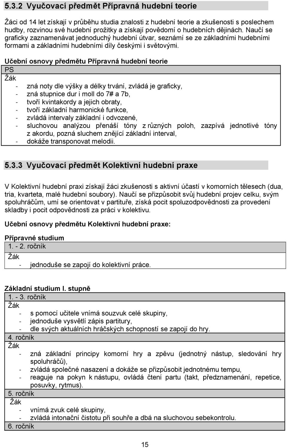 Učební osnovy předmětu Přípravná hudební teorie PS zná noty dle výšky a délky trvání, zvládá je graficky, zná stupnice dur i moll do 7# a 7b, tvoří kvintakordy a jejich obraty, tvoří základní