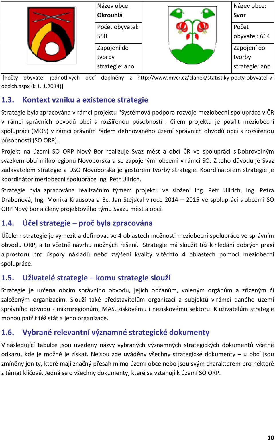 1.2014)] Strategie byla zpracována v rámci projektu "Systémová podpora rozvoje meziobecní spolupráce v ČR v rámci správních obvodů obcí s rozšířenou působností".