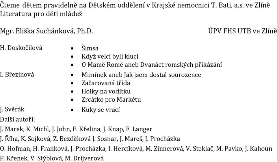 Svěrák Kuky se vrací Další autoři: J. Marek, K. Michl, J. John, F. Křelina, J. Knap, F. Langer J. Říha, K. Sojková, Z.