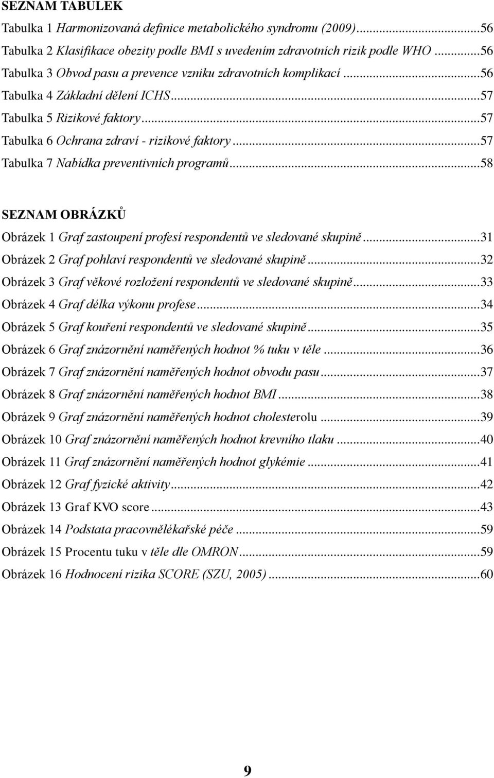 .. 57 Tabulka 7 Nabídka preventivních programů... 58 SEZNAM OBRÁZKŮ Obrázek 1 Graf zastoupení profesí respondentů ve sledované skupině... 31 Obrázek 2 Graf pohlaví respondentů ve sledované skupině.