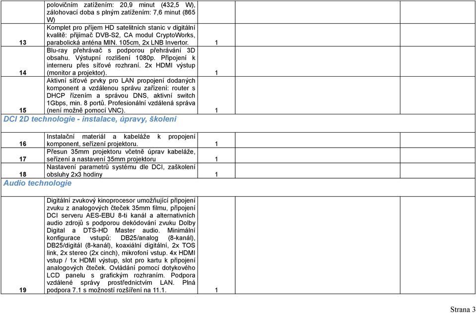 2x HDMI výstup (monitor a projektor). 5 Aktivní síťové prvky pro LAN propojení dodaných komponent a vzdálenou správu zařízení: router s DHCP řízením a správou DNS, aktivní switch Gbps, min. 8 portů.