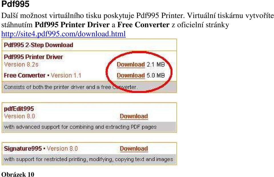 Virtuální tiskárnu vytvoříte stáhnutím Pdf995