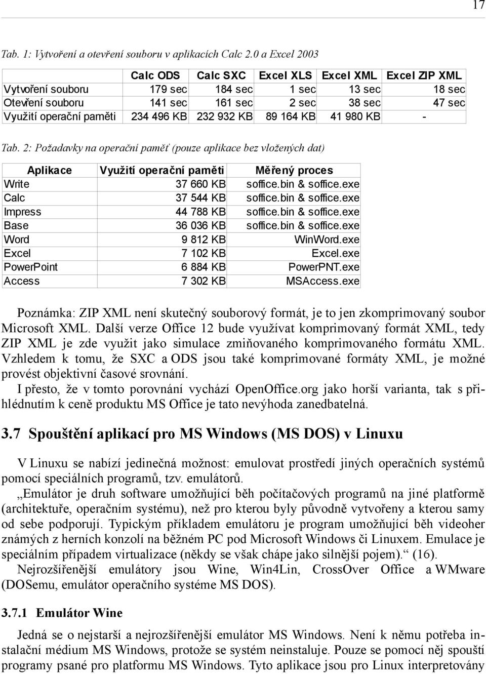 234 496 KB 232 932 KB 89 164 KB 41 980 KB - Tab. 2: Požadavky na operační paměť (pouze aplikace bez vložených dat) Aplikace Využití operační paměti Měřený proces Write 37 660 KB soffice.bin & soffice.