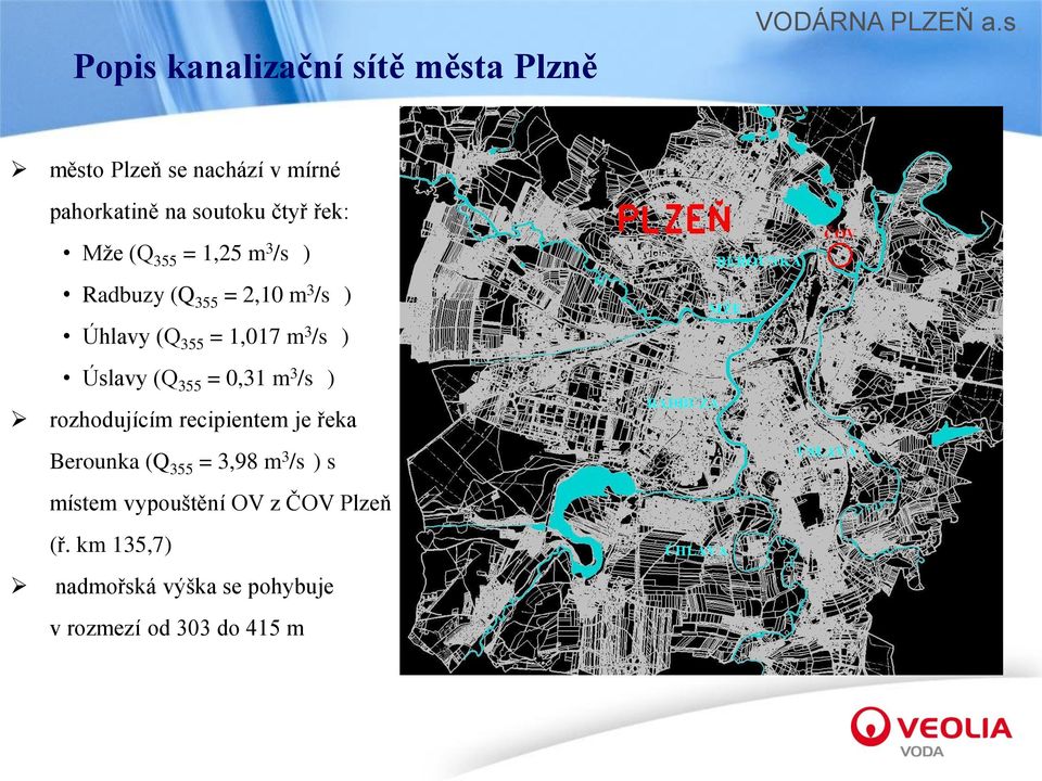 Úslavy (Q 355 = 0,31 m 3 /s ) rozhodujícím recipientem je řeka Berounka (Q 355 = 3,98 m 3 /s ) s