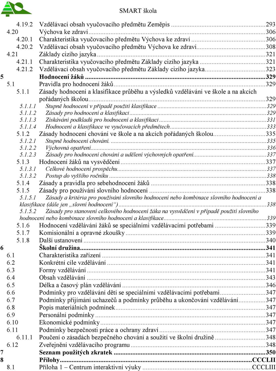 .. 323 5 Hodnocení žáků... 329 5.1 Pravidla pro hodnocení žáků... 329 5.1.1 Zásady hodnocení a klasifikace průběhu a výsledků vzdělávání ve škole a na akcích pořádaných školou... 329 5.1.1.1 Stupně hodnocení v případě použití klasifikace.