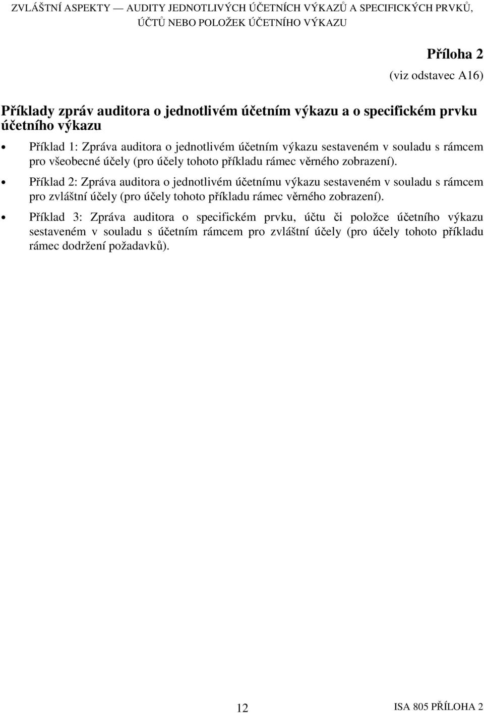 Příklad 2: Zpráva auditora o jednotlivém účetnímu výkazu sestaveném v souladu s rámcem pro zvláštní účely (pro účely tohoto příkladu rámec věrného zobrazení).