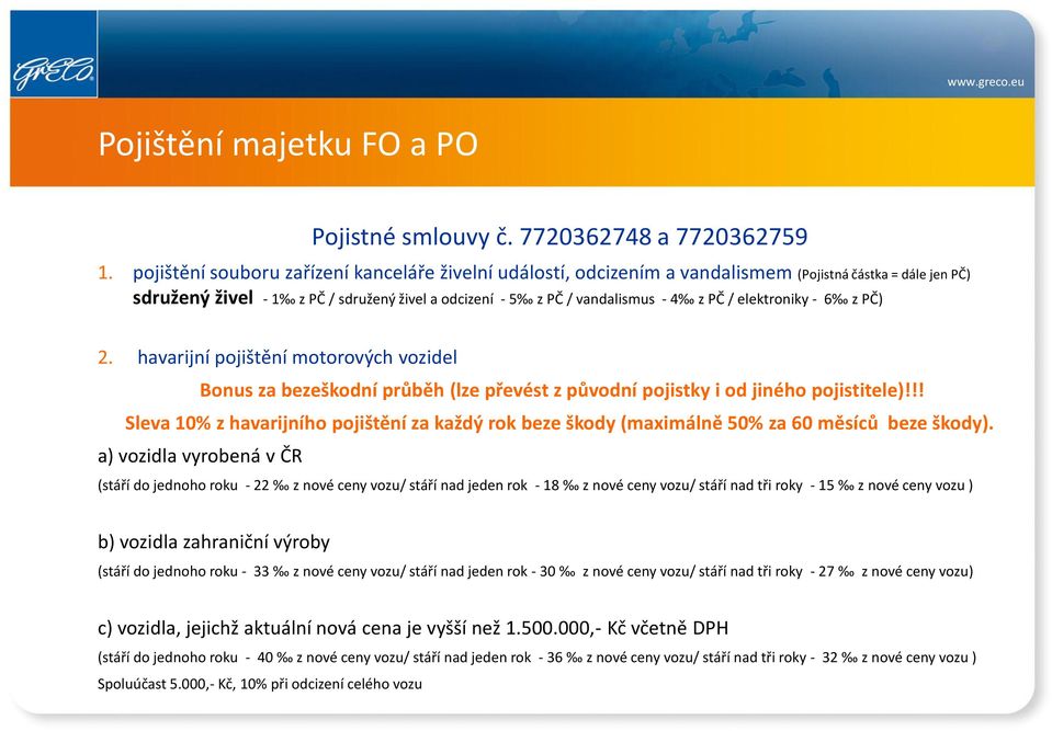 elektroniky - 6 z PČ) 2. havarijní pojištění motorových vozidel Bonus za bezeškodní průběh (lze převést z původní pojistky i od jiného pojistitele)!