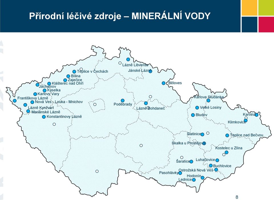 Jánské Lázně Poděbrady Lázně Bohdaneč Běloves Karlova Studánka Velké Losiny Bludov Klimkovice Karviná Slatinice Teplice