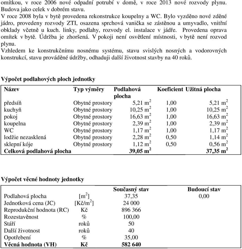 Provedena oprava omítek v bytě. Údržba je zhoršená. V pokoji není osvětlení místnosti, v bytě není rozvod plynu.