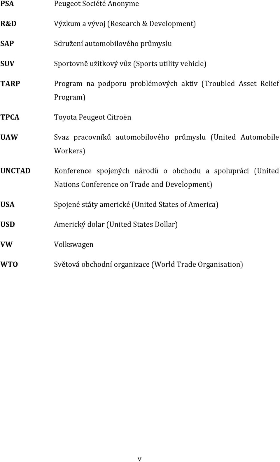 pracovníků automobilového průmyslu (United Automobile Workers) Konference spojených národů o obchodu a spolupráci (United Nations Conference on Trade and