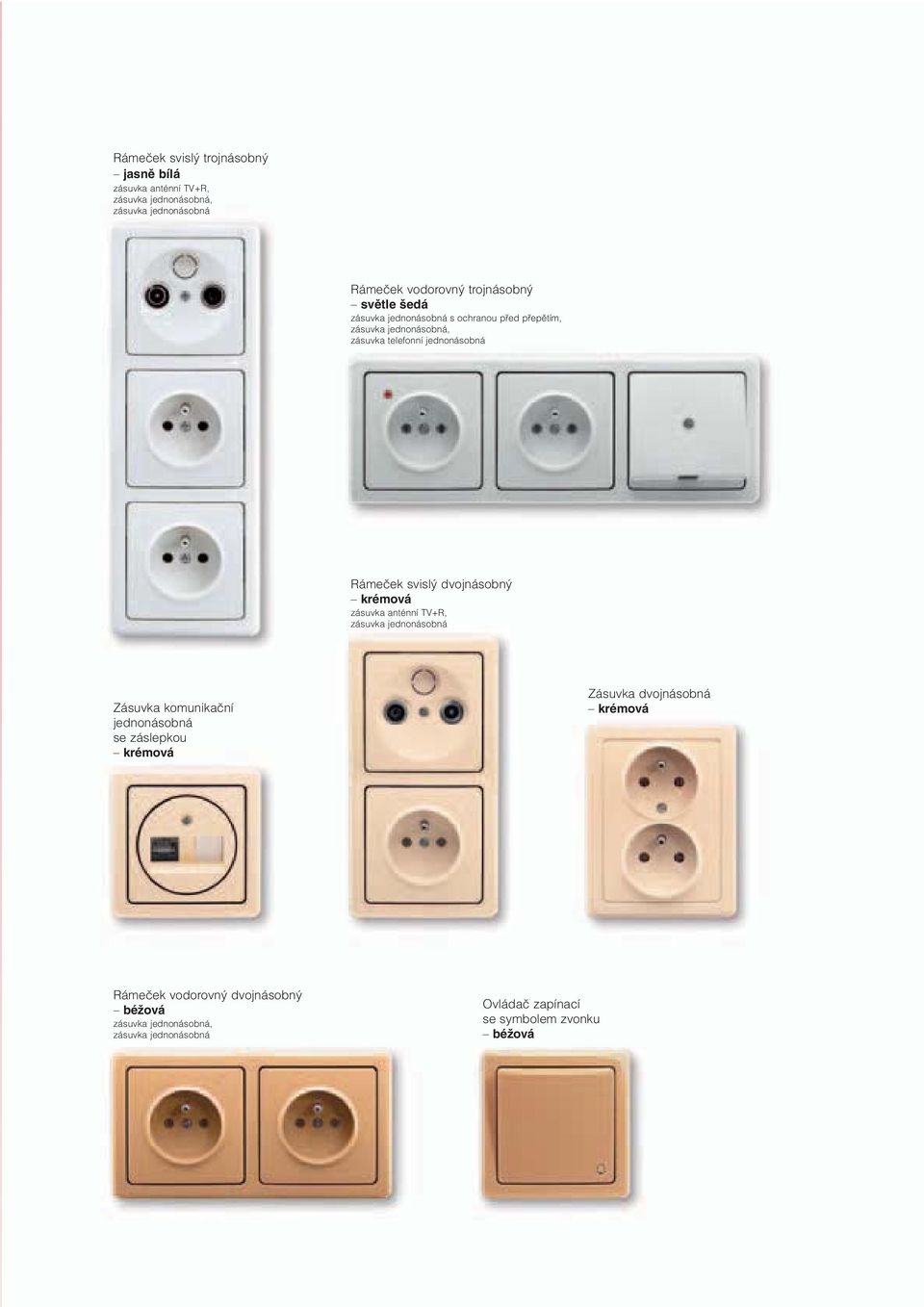svislý dvojnásobný krémová zásuvka anténní TV+R, zásuvka jednonásobná Zásuvka komunikační jednonásobná se záslepkou krémová Zásuvka