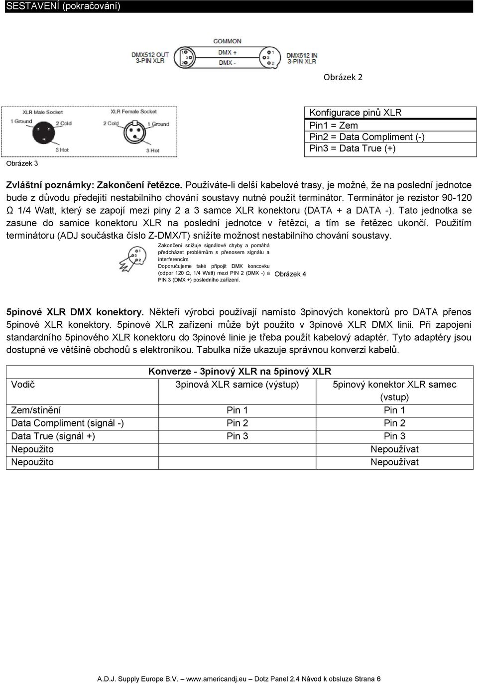 Terminátor je rezistor 90-120 Ω 1/4 Watt, který se zapojí mezi piny 2 a 3 samce XLR konektoru (DATA + a DATA -).