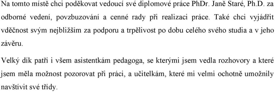 Také chci vyjádřit vděčnost svým nejbližším za podporu a trpělivost po dobu celého svého studia a v jeho závěru.