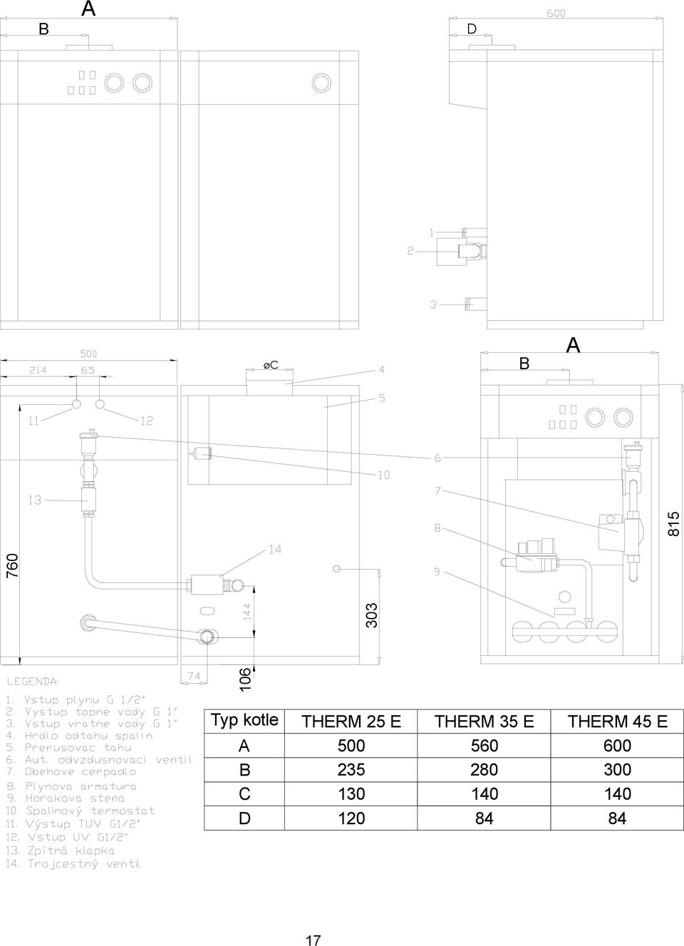 THERM 45 E A B C D 500 560 600